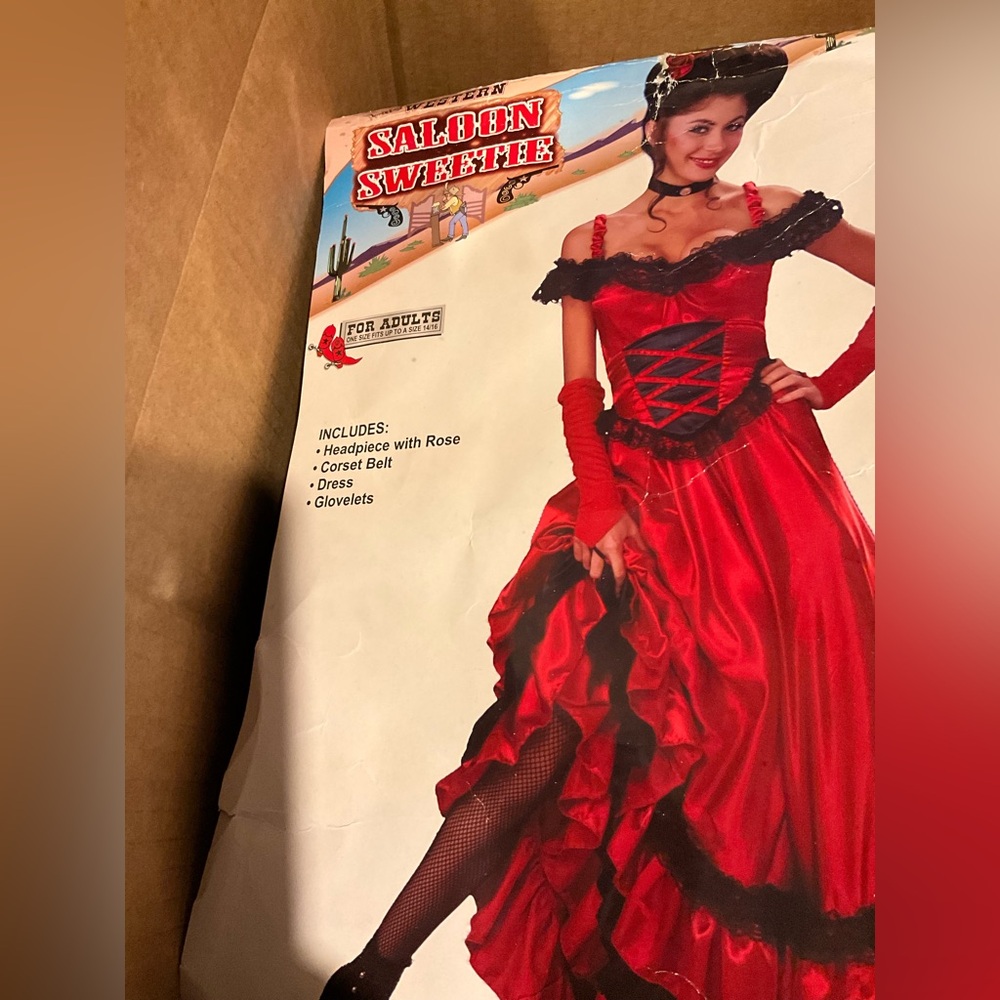 Saloon Sweetie Red Costume NEW OSFM HEAD PC NOT INCLUDED choker included - Picture 3 of 16